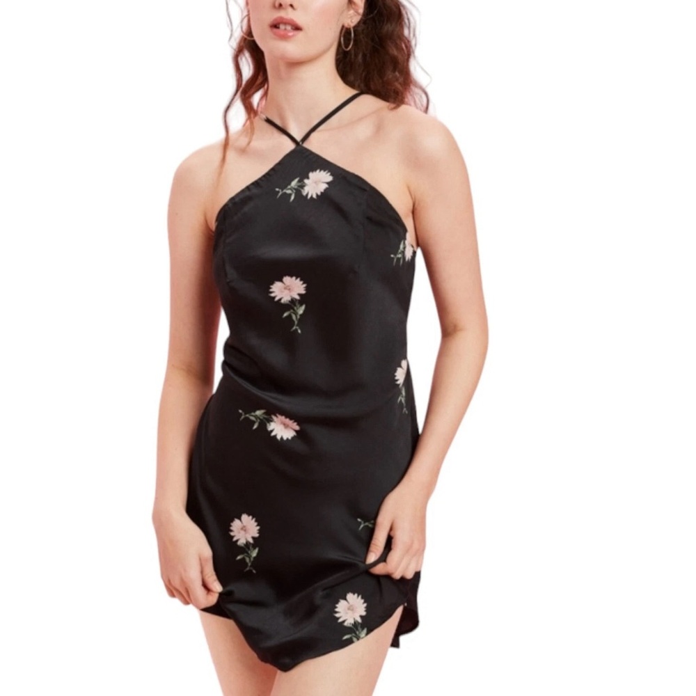 American Eagle Black Satin Sleeveless Mini Dress Floral Size XS